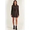 Modenaire Ribbed Knit Romper With Bow Tie Front And Long Sleeves In Brown