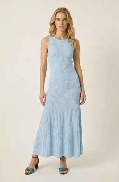 Modenaire Ribbed Knit Sleeveless Midi Dress In Blue