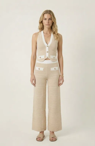 Modenaire Ribbed Knit Vest And Wide Leg Pant Set In White
