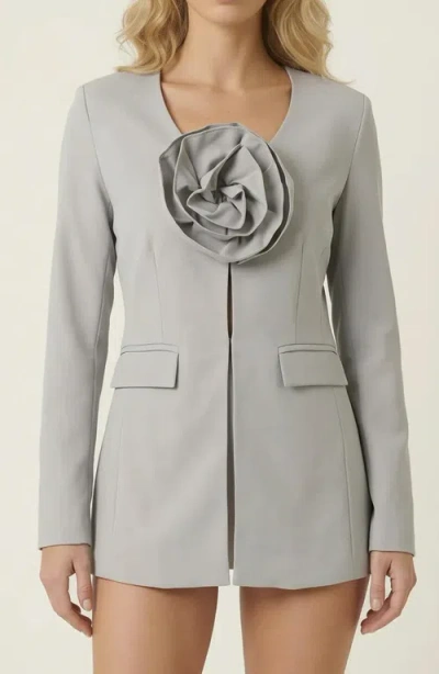 Modenaire Rose Detail Blazer In Gray
