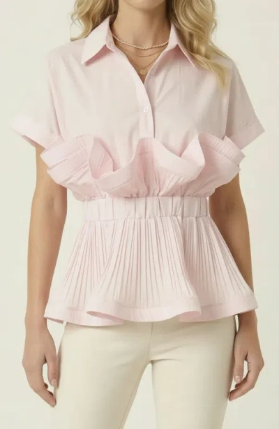 Modenaire Ruffle Peplum Blouse In Pink
