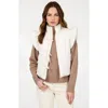 Modenaire Ruffle Shoulder Puffer Vest With Front Tie Closures And Stand Collar In White
