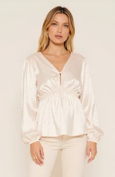 Modenaire Satin Long Sleeve Blouse With Tie Front And Empire Waist In White