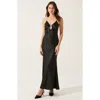 Modenaire Satin Maxi Dress With Cutout Trim And Open Back In Black