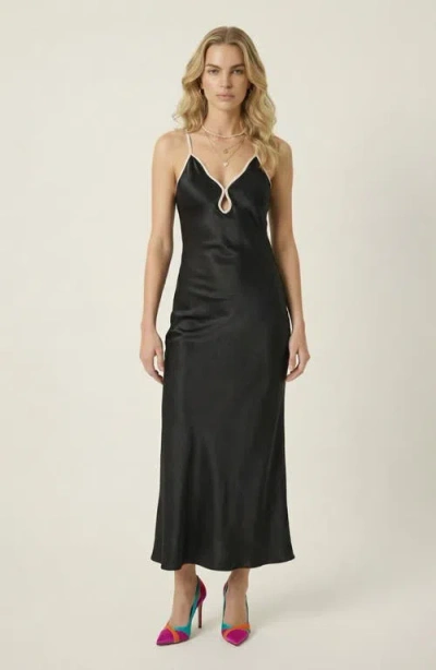 Modenaire Satin Plunging Cutout Maxi Dress In Black
