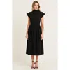 Modenaire Scallop Edge Mock Neck Sleeveless Knit Midi Dress With Flared Skirt