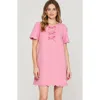 Modenaire Scallop Hem Shift Dress With Front Bow Tie Detail And Keyhole Neckline