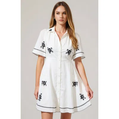 Modenaire Scalloped Trim Short-sleeve Button-front Embroidered Shirt Dress