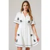 Modenaire Scalloped Trim Short-sleeve Button-front Embroidered Shirt Dress In Multi