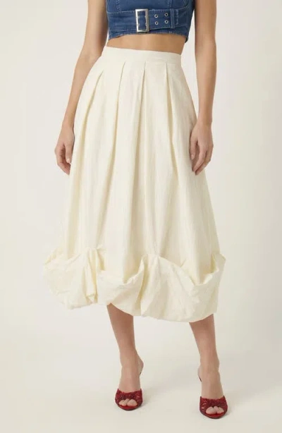 Modenaire Sculpted Bubble Hem Midi Skirt In White