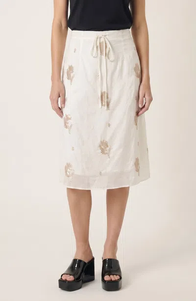 Modenaire Sequin Embellished Midi Skirt With Drawstring Waist In White