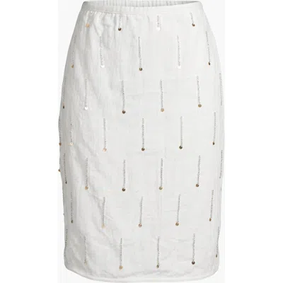 Modenaire Sequined Beaded Embellished Mini Skirt In White