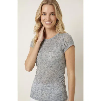 Modenaire Sheer Lace Fitted Floral Mesh Overlay Tee In Gray