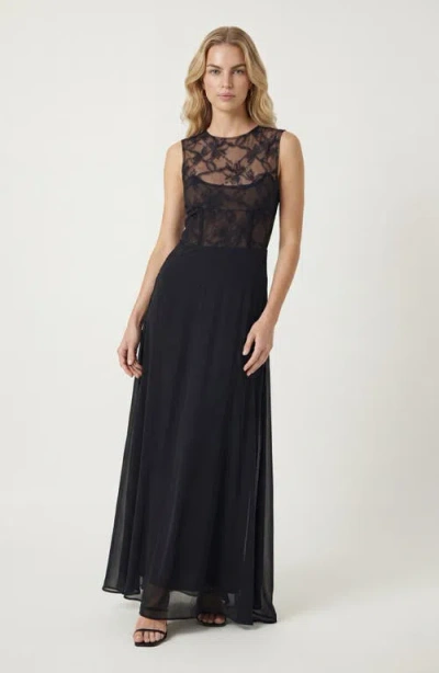 Modenaire Sheer Lace Sleeveless Maxi Dress In Black