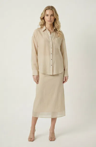 Modenaire Sheer Layered Two Piece Midi Dress Set In Beige