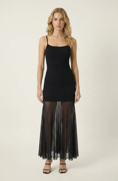 Modenaire Sheer Mesh Maxi Dress In Black