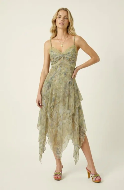 Modenaire Sheer Ruffle Midi Dress In Green