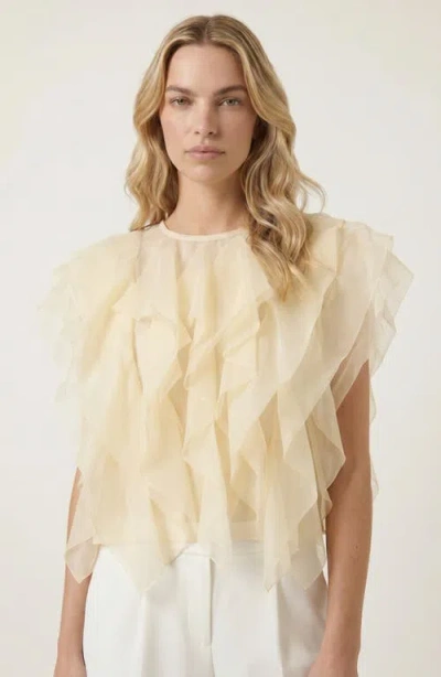 Modenaire Sheer Ruffled Tulle Blouse In Neutral