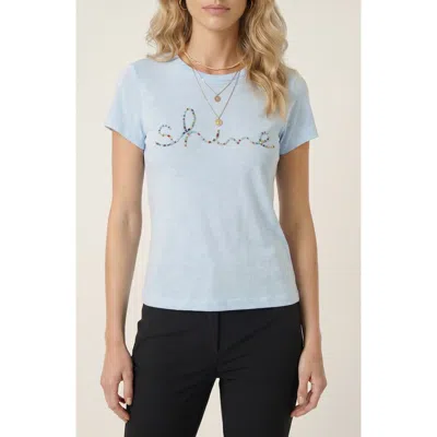 Modenaire Short Sleeve Beaded Script Tee In Blue