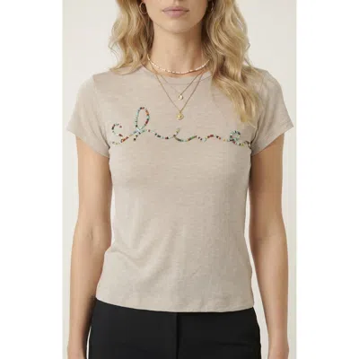 Modenaire Short Sleeve Beaded Script Tee In Gray