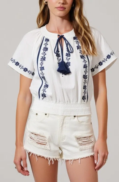 Modenaire Short-sleeve Embroidered Peasant Blouse