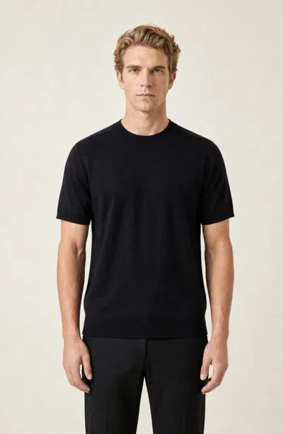 Modenaire Short Sleeve Knit Crewneck Sweater Tee In Black