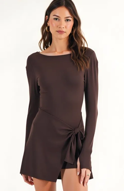 Modenaire Sleeveless Active Romper With Side Tie Skirt Overlay And Crew Neckline In Brown