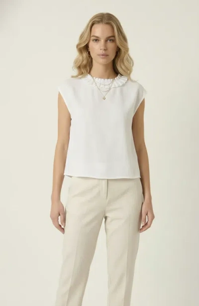 Modenaire Sleeveless Blouse With Pleated Neckline And Soft Drape In White