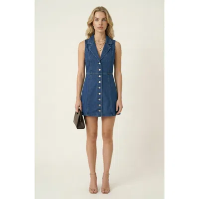 Modenaire Sleeveless Button Front Denim Mini Dress In Blue