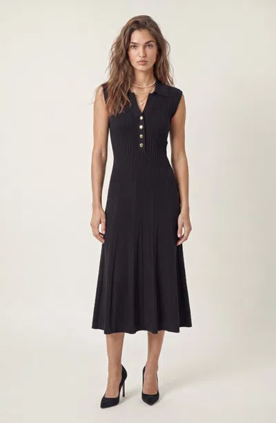 Modenaire Sleeveless Collared Knit Midi Dress In Black