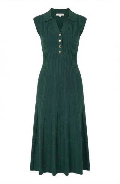 Modenaire Sleeveless Collared Knit Midi Dress In Green