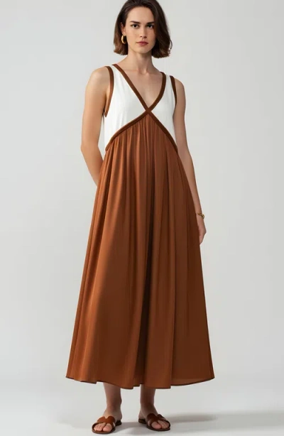 Modenaire Sleeveless Colorblock Maxi Dress With Empire Waist And V-neckline In Multi