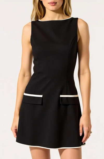 Modenaire Sleeveless Contrast Trim Mini Dress In Black