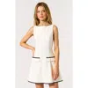 Modenaire Sleeveless Contrast Trim Mini Dress With Faux Pocket Flaps
