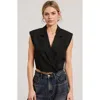 Modenaire Sleeveless Cropped Blazer Vest With Raw Edge Hem And Notched Collar In Black
