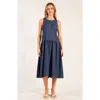 Modenaire Sleeveless Drop-waist Gathered Relaxed-fit Midi Dress In Blue