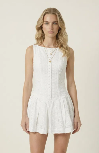 Modenaire Sleeveless Eyelet Mini Dress In White