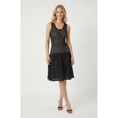 Modenaire Sleeveless Eyelet Pattern Flared Hem Knit Dress In Black