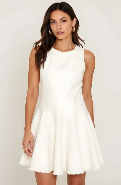 Modenaire Sleeveless Fit And Flare Dress With Raw Edge Hem And Seam Detailing In White