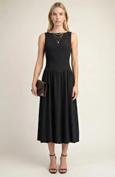 Modenaire Sleeveless Fit-and-flare Midi Dress With Gathered Skirt Detail In Black