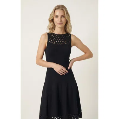 Modenaire Sleeveless High Neck Eyelet Midi Dress In Black