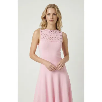 Modenaire Sleeveless High Neck Eyelet Midi Dress In Pink