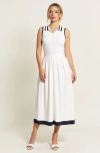 Modenaire Sleeveless Knit Midi Dress With Contrast Collar And Hem Detail