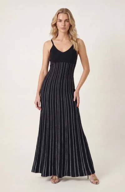 Modenaire Sleeveless Knitted Striped Maxi Dress In Black
