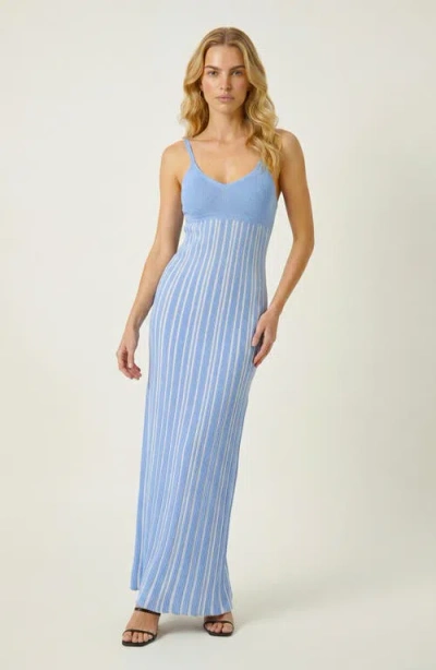 Modenaire Sleeveless Knitted Striped Maxi Dress In Blue