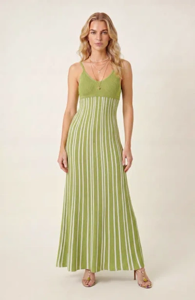 Modenaire Sleeveless Knitted Striped Maxi Dress In Green