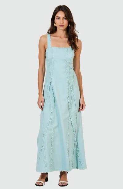 Modenaire Sleeveless Maxi Dress With Textured Trim And Flowing Silhouette In Blue
