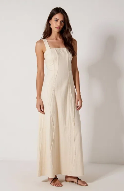 Modenaire Sleeveless Maxi Dress With Textured Trim And Flowing Silhouette In Neutral