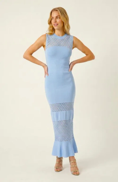 Modenaire Sleeveless Mesh Detail Knit Dress In Blue