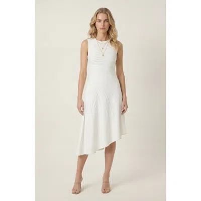 Modenaire Sleeveless Midi Dress With Asymmetrical Hem In White